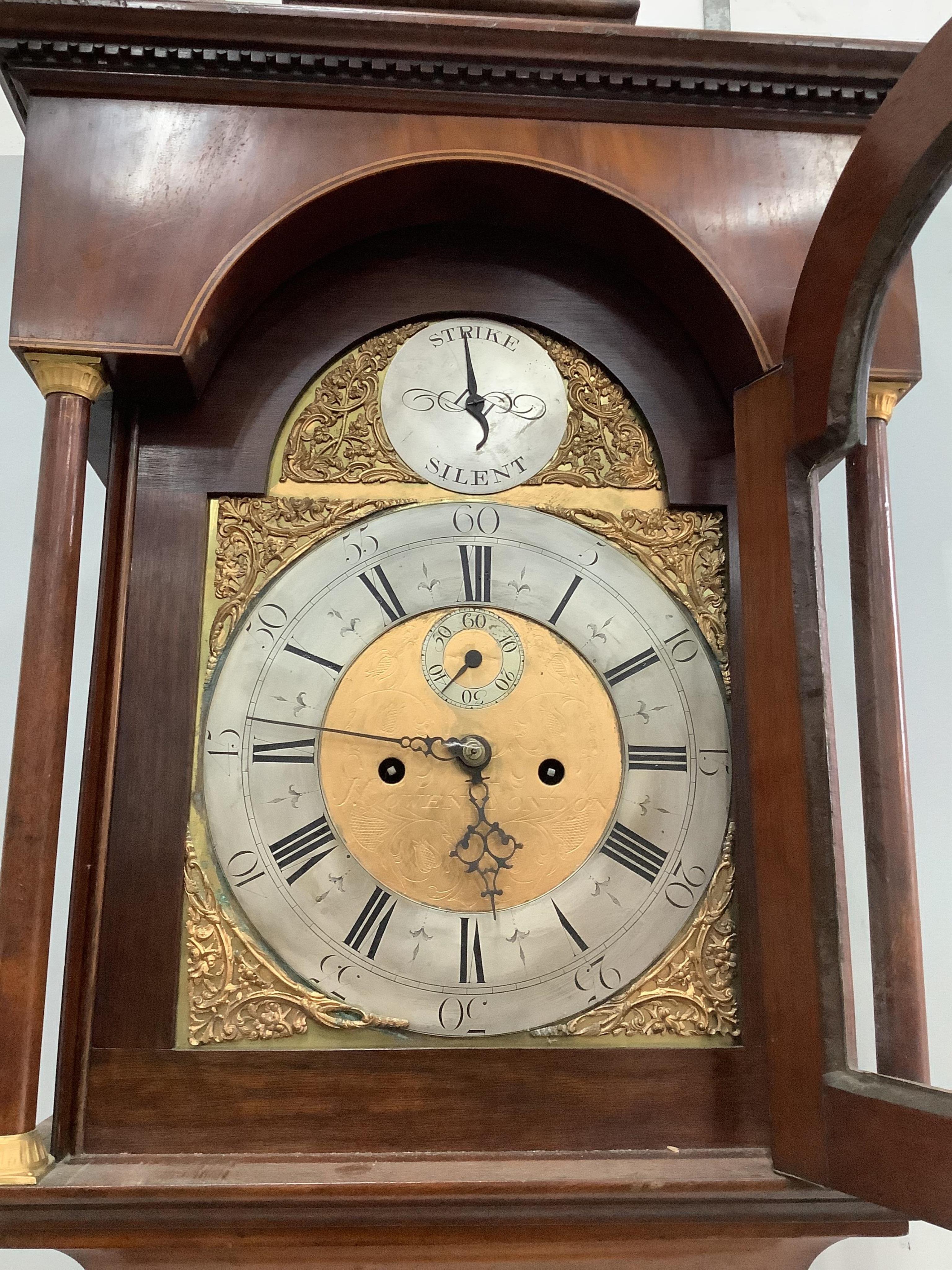 A George III and later inlaid mahogany eight day longcase clock, height 244cm. Condition - fair